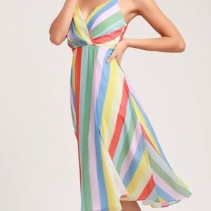 Lulu’s Small Winning Smile Rainbow Midi Dress